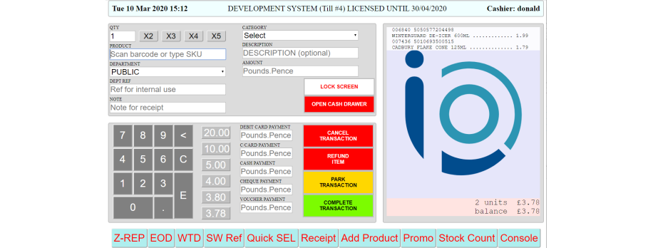 Standard Indiepos screen